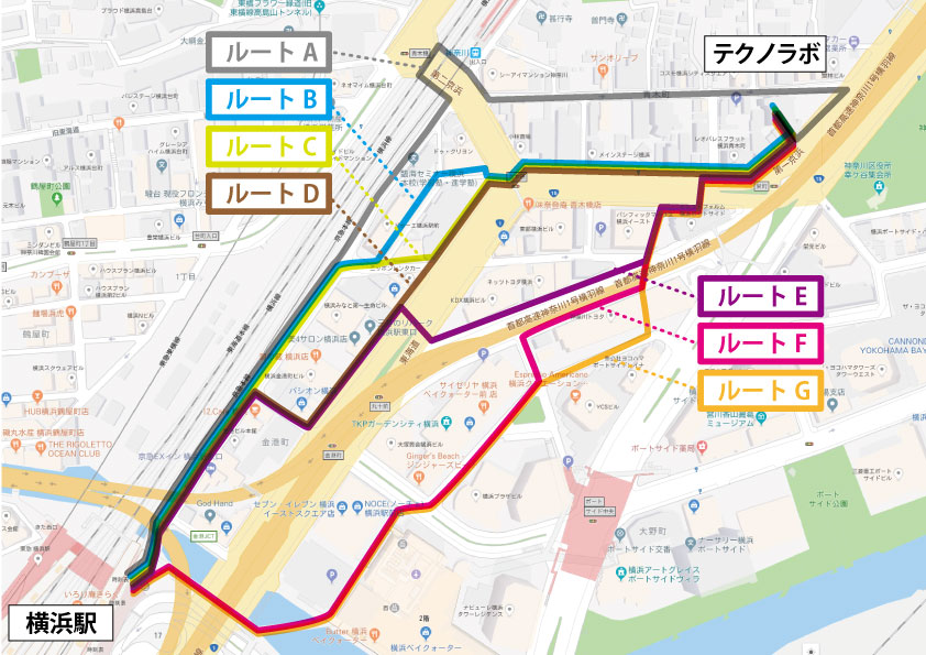 テクノラボの横浜からのルート